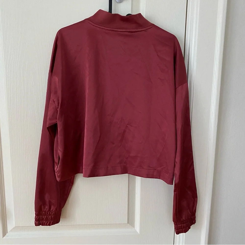 Nike Air Burgundy Satin Zip Up Cropped Loose Fit Track Bomber Jacket Size M - Picture 9 of 15